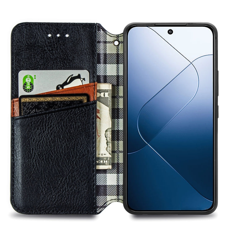 For Xiaomi 14 Cubic Grid Pressed Magnetic Leather Phone Case(Black) - Xiaomi Cases by buy2fix | Online Shopping UK | buy2fix