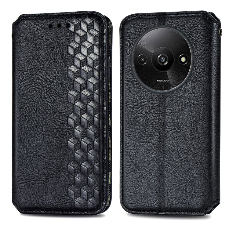 For Xiaomi Redmi A3 Cubic Grid Pressed Magnetic Leather Phone Case(Black) - Xiaomi Cases by buy2fix | Online Shopping UK | buy2fix