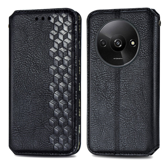 For Xiaomi Redmi A3 Cubic Grid Pressed Magnetic Leather Phone Case(Black) by buy2fix
