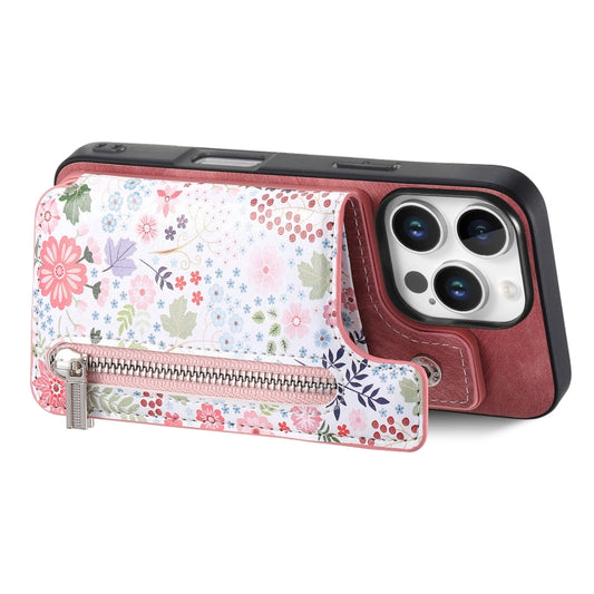 For iPhone 16 Pro Max Retro Painted Zipper Wallet Back Phone Case(Pink) by buy2fix