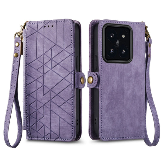 For Xiaomi 14 Pro Geometric Zipper Wallet Side Buckle Leather Phone Case(Purple) by buy2fix