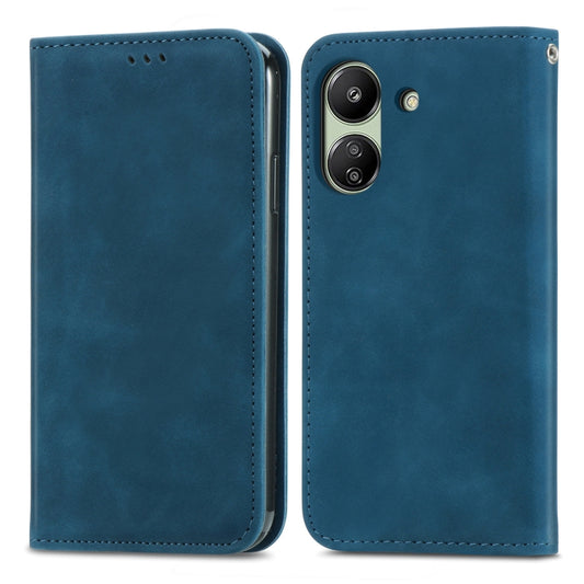 For Xiaomi Redmi 13C Retro Skin Feel Magnetic Flip Leather Phone Case(Blue) by buy2fix