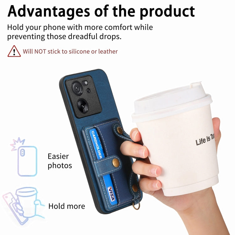 For Xiaomi 13T / 13T Pro Retro Cross Wristband Wallet Leather Back Phone Case(Blue) by buy2fix