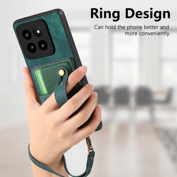 For Xiaomi 14 Pro Retro Cross Wristband Wallet Leather Back Phone Case(Blue) - Xiaomi 14 Pro Cases by buy2fix | Online Shopping UK | buy2fix