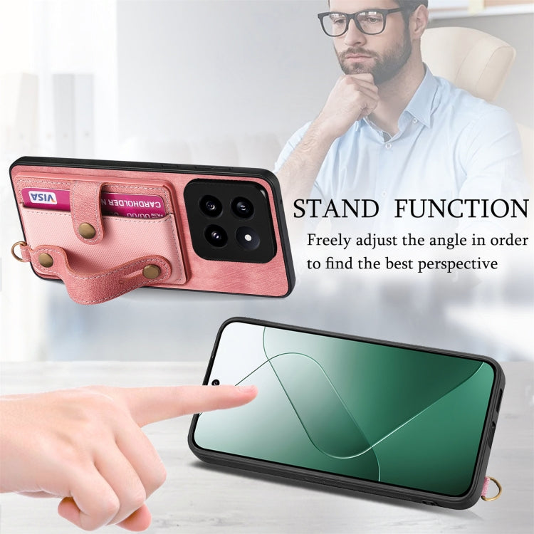 For Xiaomi 14 Pro Retro Cross Wristband Wallet Leather Back Phone Case(Blue) - Xiaomi 14 Pro Cases by buy2fix | Online Shopping UK | buy2fix