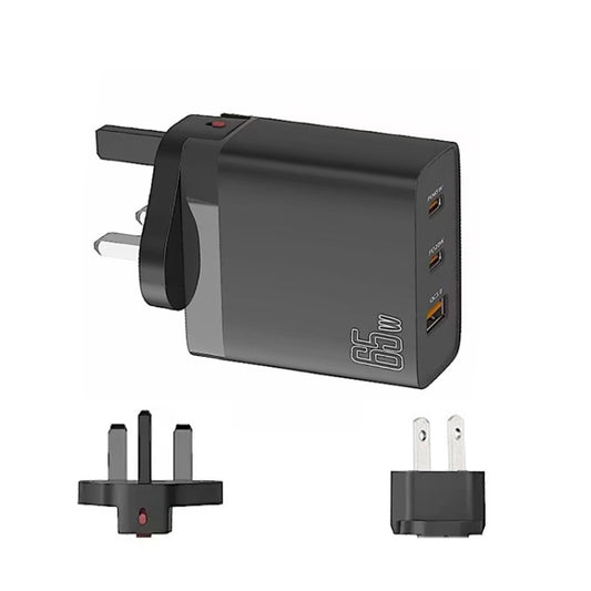 GAN 65W PD45W Dual Type-C / QC3.0 USB Multi Compatible Charger + 2m USB-C to USB-C Data Cable UK + US Plug Black by buy2fix