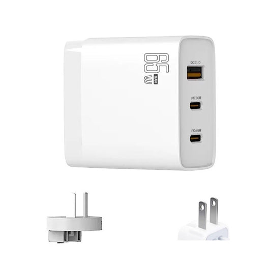 GAN 65W PD45W Dual Type-C / QC3.0 USB Multi Compatible Charger + 2m USB-C to USB-C Data Cable AU + US Plug White by buy2fix