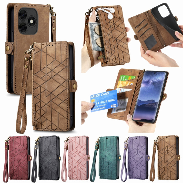 For Tecno Spark Go 2024 Geometric Zipper Wallet Side Buckle Leather Phone Case(Purple) by buy2fix