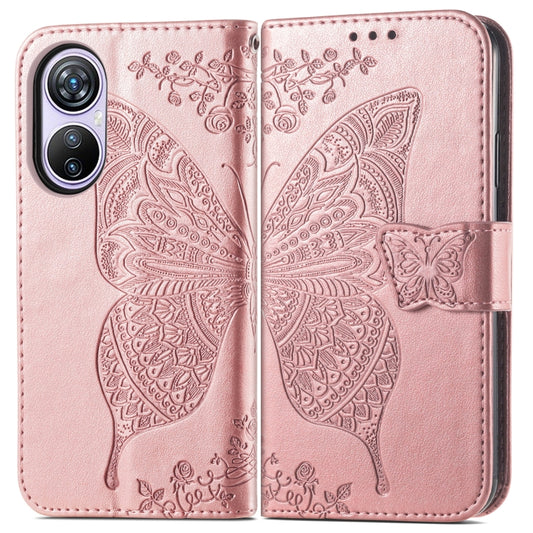 For Blackview A200 Pro Butterfly Love Flower Embossed Leather Phone Case(Rose Gold) by buy2fix