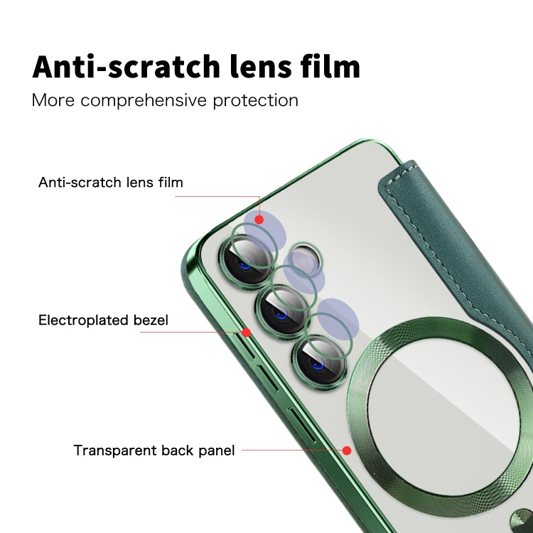 For Samsung Galaxy S25 5G Shield MagSafe RFID Anti-theft Leather Phone Case(Green) by buy2fix