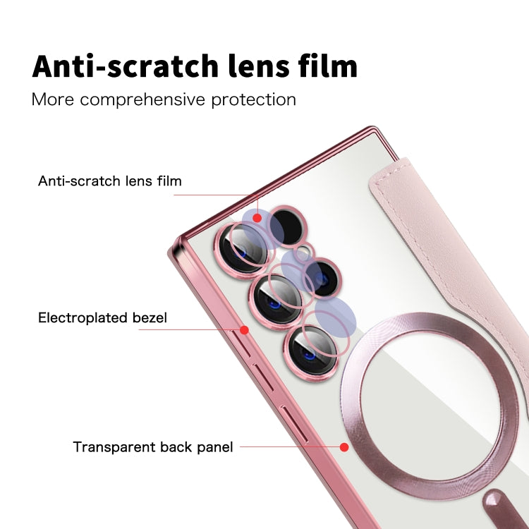 For Samsung Galaxy S25 Ultra 5G Shield MagSafe RFID Anti-theft Leather Phone Case(Pink) by buy2fix