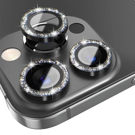 For iPhone 15 Pro / 15 Pro Max NORTHJO Camera Lens Protector Tempered Glass Bling Glitter Metal Ring Film(Black) by NORTHJO