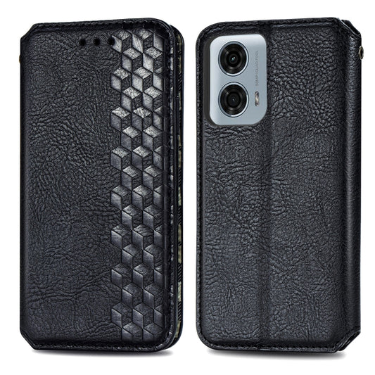 For Motorola Moto G24 Power Cubic Grid Pressed Magnetic Leather Phone Case(Black) by buy2fix