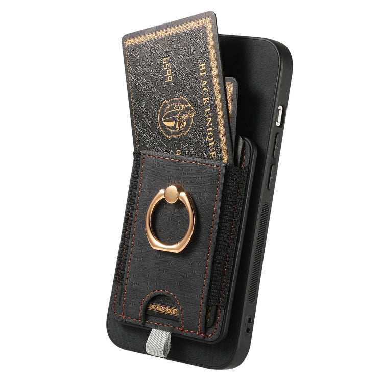 For iPhone 16 Retro Splitable Magnetic Card Bag Leather Phone Case(Black) - iPhone 16 Cases by buy2fix | Online Shopping UK | buy2fix