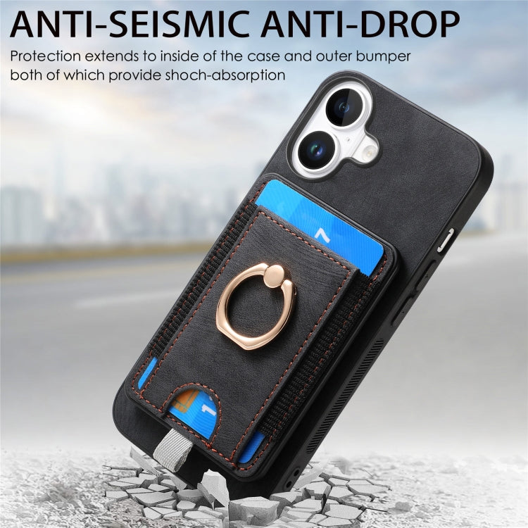 For iPhone 16 Retro Splitable Magnetic Card Bag Leather Phone Case(Black) - iPhone 16 Cases by buy2fix | Online Shopping UK | buy2fix
