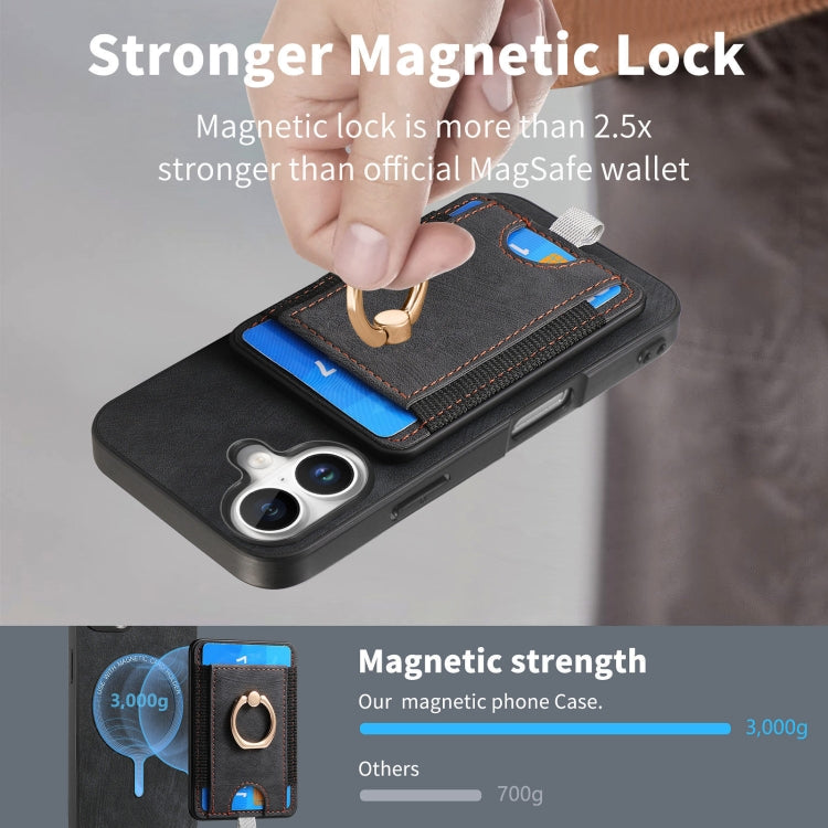 For iPhone 16 Retro Splitable Magnetic Card Bag Leather Phone Case(Black) - iPhone 16 Cases by buy2fix | Online Shopping UK | buy2fix