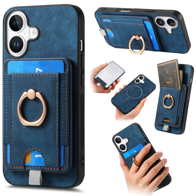 For iPhone 16 Retro Splitable Magnetic Card Bag Leather Phone Case(Blue) - iPhone 16 Cases by buy2fix | Online Shopping UK | buy2fix