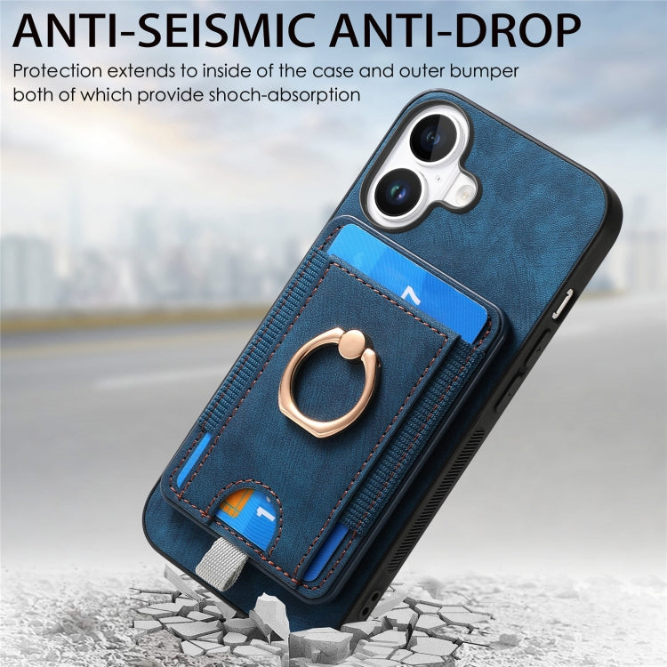 For iPhone 16 Retro Splitable Magnetic Card Bag Leather Phone Case(Blue) - iPhone 16 Cases by buy2fix | Online Shopping UK | buy2fix