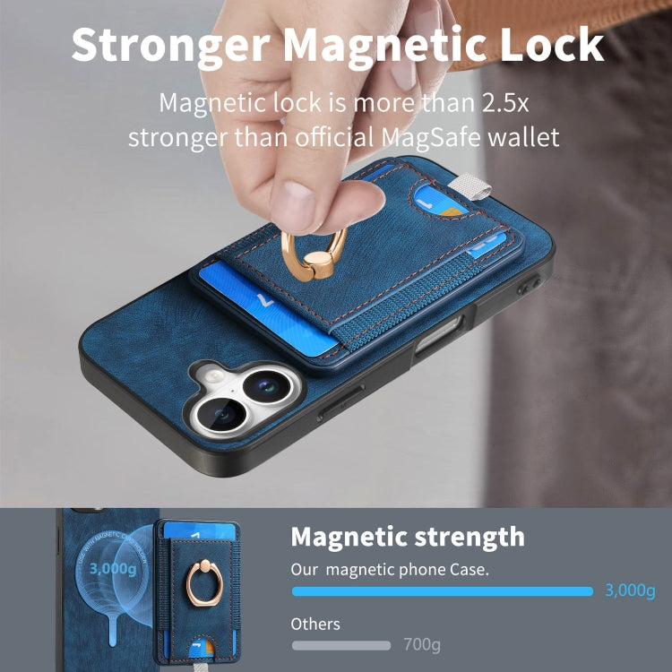 For iPhone 16 Retro Splitable Magnetic Card Bag Leather Phone Case(Blue) - iPhone 16 Cases by buy2fix | Online Shopping UK | buy2fix