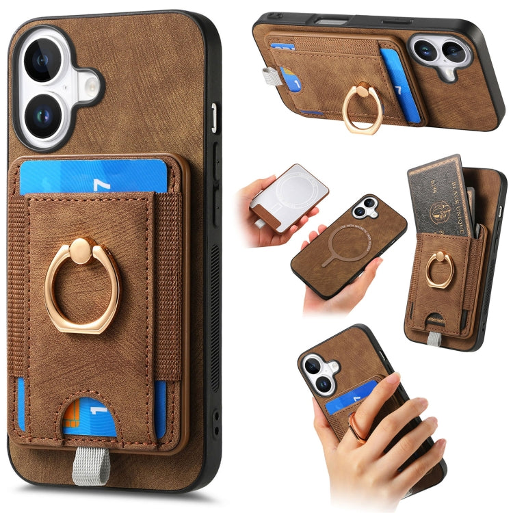 For iPhone 16 Retro Splitable Magnetic Card Bag Leather Phone Case(Brown) - iPhone 16 Cases by buy2fix | Online Shopping UK | buy2fix