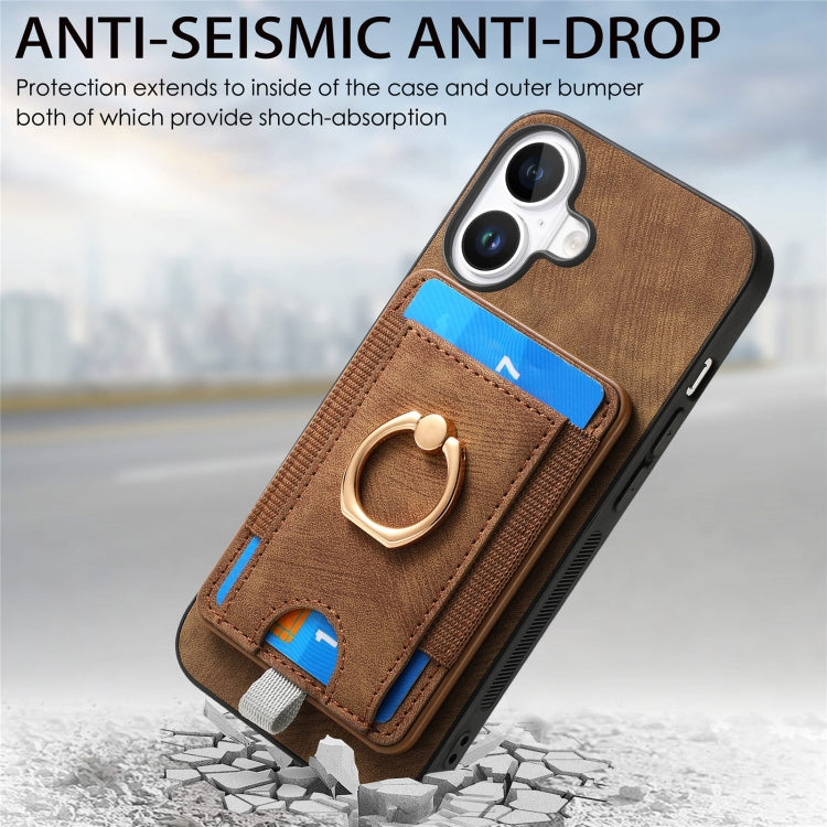 For iPhone 16 Retro Splitable Magnetic Card Bag Leather Phone Case(Brown) - iPhone 16 Cases by buy2fix | Online Shopping UK | buy2fix