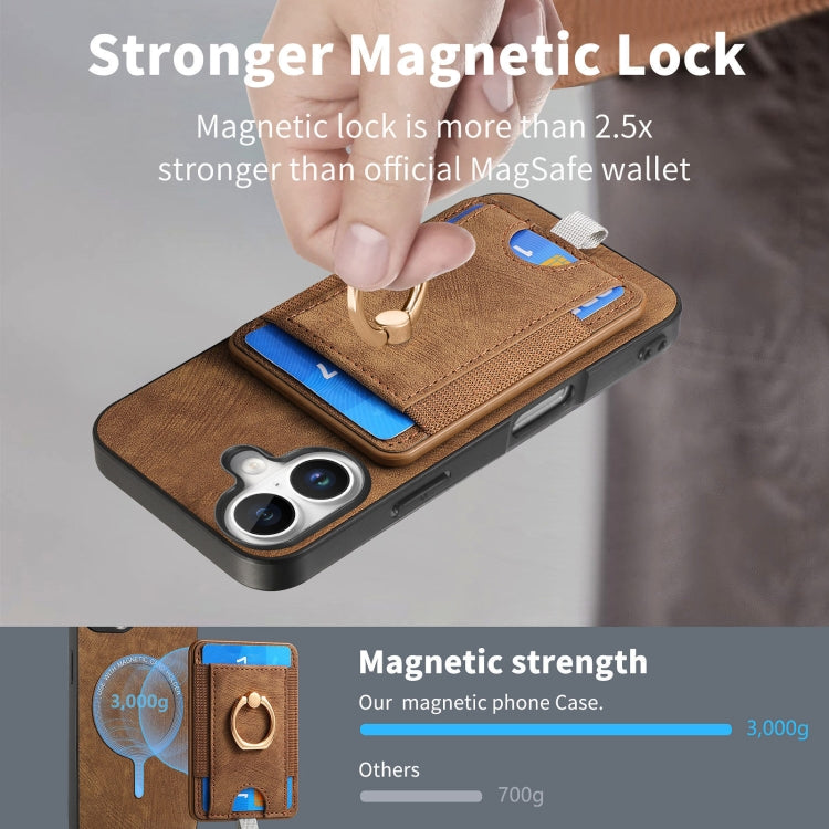 For iPhone 16 Retro Splitable Magnetic Card Bag Leather Phone Case(Brown) - iPhone 16 Cases by buy2fix | Online Shopping UK | buy2fix