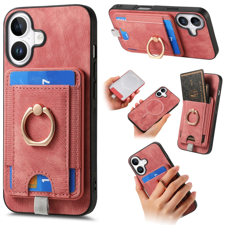 For iPhone 16 Retro Splitable Magnetic Card Bag Leather Phone Case(Pink) - iPhone 16 Cases by buy2fix | Online Shopping UK | buy2fix