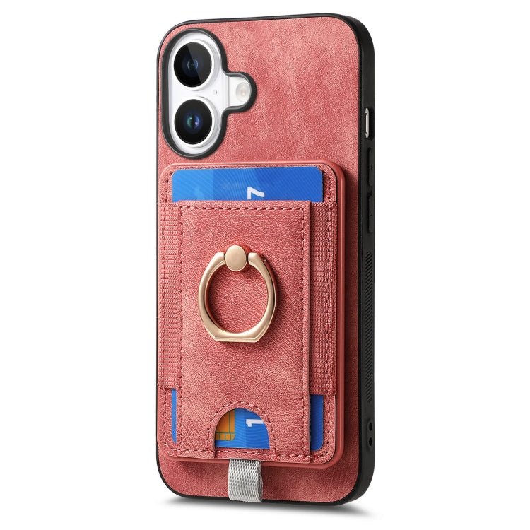 For iPhone 16 Retro Splitable Magnetic Card Bag Leather Phone Case(Pink) - iPhone 16 Cases by buy2fix | Online Shopping UK | buy2fix