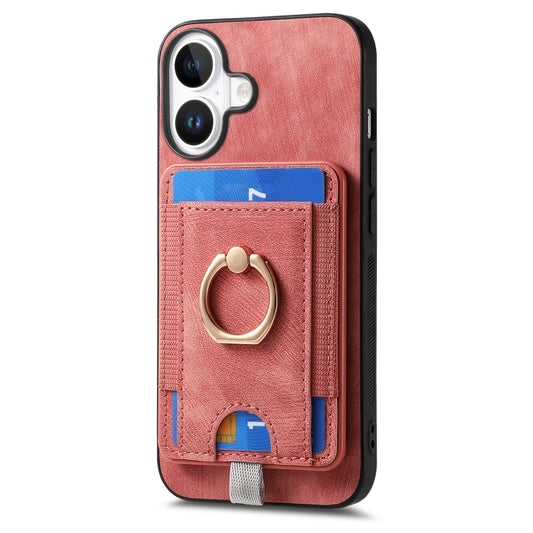 For iPhone 16 Retro Splitable Magnetic Card Bag Leather Phone Case(Pink) by buy2fix