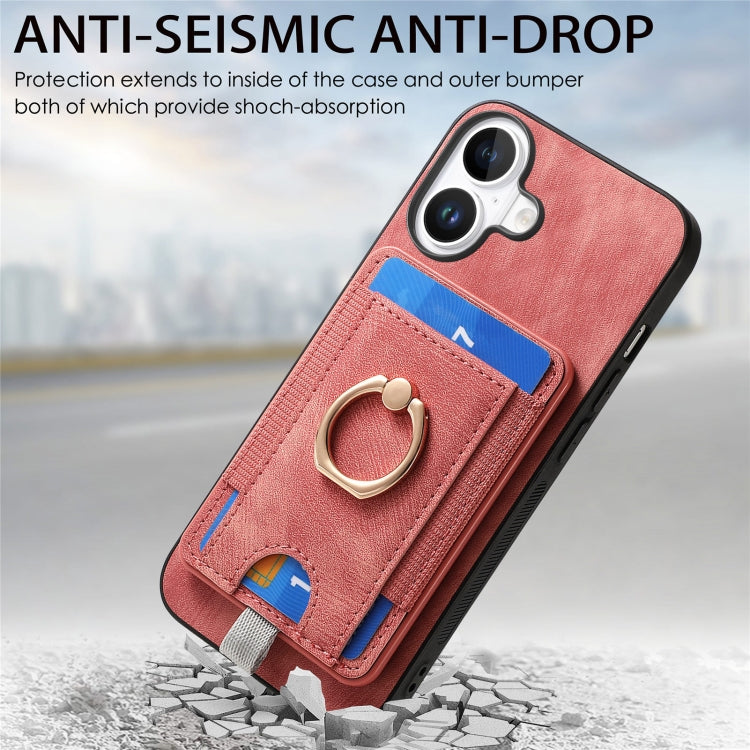 For iPhone 16 Retro Splitable Magnetic Card Bag Leather Phone Case(Pink) - iPhone 16 Cases by buy2fix | Online Shopping UK | buy2fix