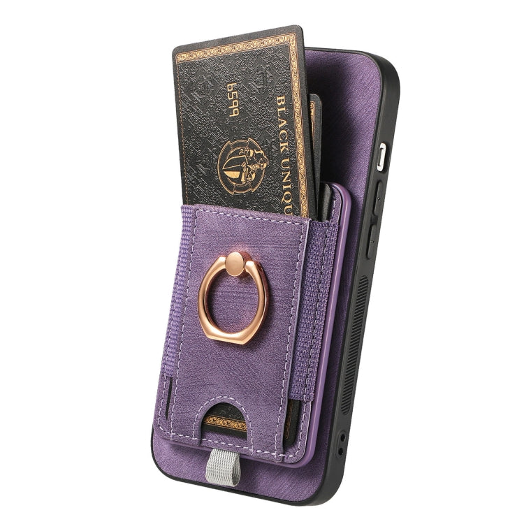For iPhone 16 Retro Splitable Magnetic Card Bag Leather Phone Case(Purple) - iPhone 16 Cases by buy2fix | Online Shopping UK | buy2fix