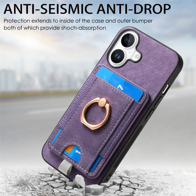 For iPhone 16 Retro Splitable Magnetic Card Bag Leather Phone Case(Purple) - iPhone 16 Cases by buy2fix | Online Shopping UK | buy2fix