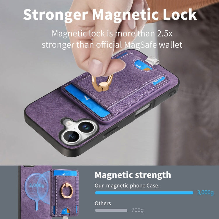 For iPhone 16 Retro Splitable Magnetic Card Bag Leather Phone Case(Purple) - iPhone 16 Cases by buy2fix | Online Shopping UK | buy2fix