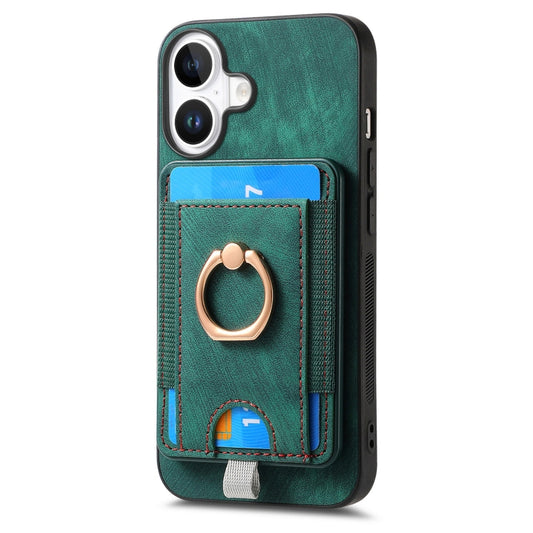 For iPhone 16 Plus Retro Splitable Magnetic Card Bag Leather Phone Case(Green) by buy2fix