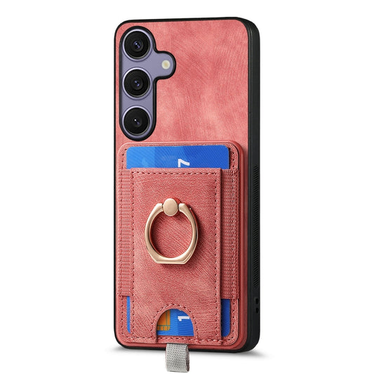For Samsung Galaxy S25 5G Retro Splitable Magnetic Card Bag Leather Phone Case(Pink) by buy2fix