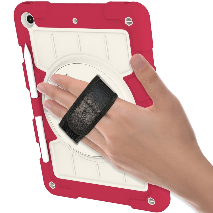 For iPad 10.2 2021 / 2020 / 2019 Silicone Hybrid PC Shockproof Tablet Case with Shoulder Strap(Feifan Magenta) - iPad 10.2 Cases by buy2fix | Online Shopping UK | buy2fix