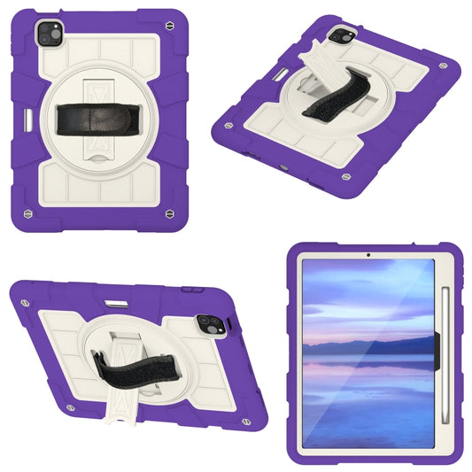 For iPad Pro 11 2025 / 2024 Silicone Hybrid PC Shockproof Tablet Case with Shoulder Strap(Catharanthus Roseus) by buy2fix