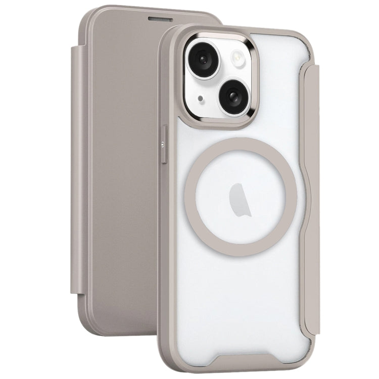 For iPhone 15 Plus RFID Blocking Adsorption Flip MagSafe Leather Phone Case(Khaki) - iPhone 15 Plus Cases by buy2fix | Online Shopping UK | buy2fix