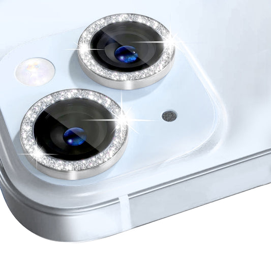 For iPhone 15 / 15 Plus NORTHJO Camera Lens Protector Tempered Glass Bling Glitter Metal Ring Film(Silver) - iPhone 15 Tempered Glass by NORTHJO | Online Shopping UK | buy2fix