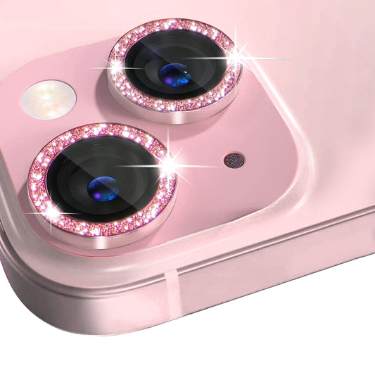For iPhone 15 / 15 Plus NORTHJO Camera Lens Protector Tempered Glass Bling Glitter Metal Ring Film(Pink) - iPhone 15 Tempered Glass by NORTHJO | Online Shopping UK | buy2fix