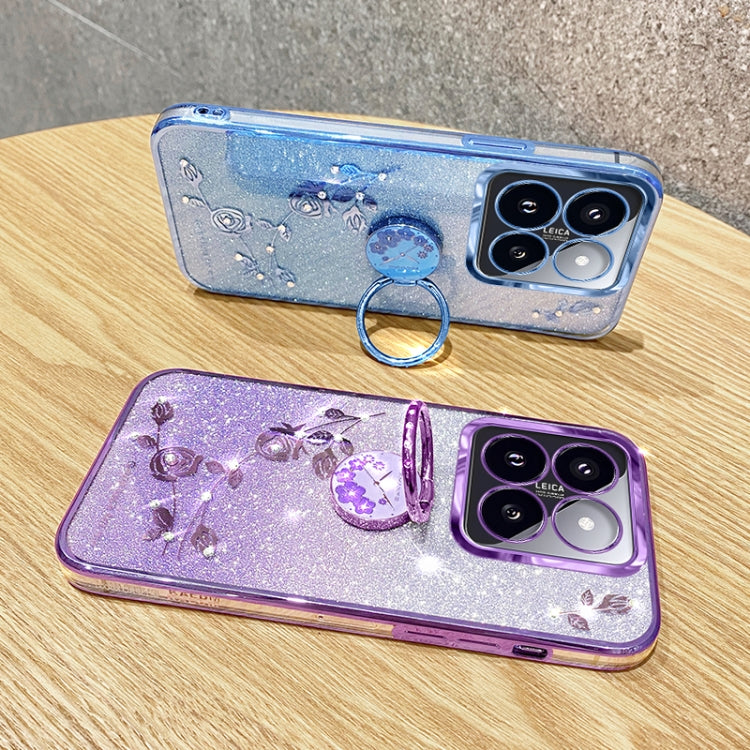 For Xiaomi 14 Pro Gradient Glitter Immortal Flower Ring All-inclusive Phone Case(Purple) by buy2fix