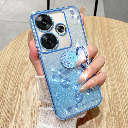 For Xiaomi Redmi Turbo 3 Gradient Glitter Immortal Flower Ring All-inclusive Phone Case(Blue) by buy2fix