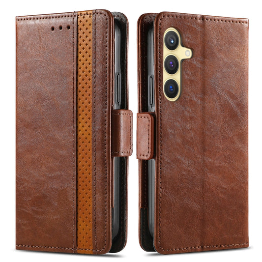 For Samsung Galaxy S25 5G CaseNeo Splicing Dual Magnetic Buckle Leather Phone Case(Brown) by CaseNeo