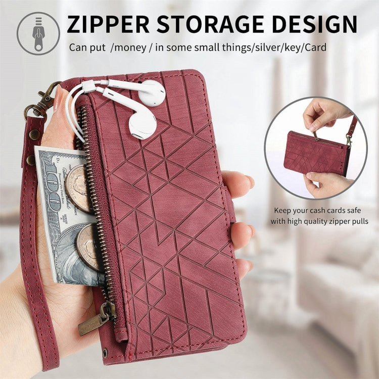For Samsung Galaxy Xcover 7 Geometric Zipper Wallet Side Buckle Leather Phone Case(Red) by buy2fix