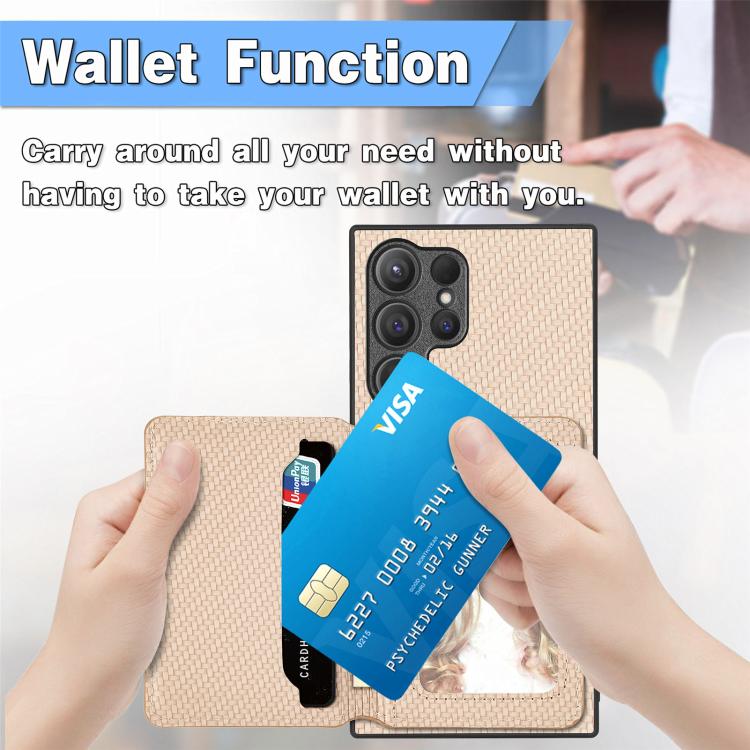 For Samsung Galaxy S25+ 5G Carbon Fiber Magnetic Card Wallet RFID Blocking Phone Case(Brown) by buy2fix