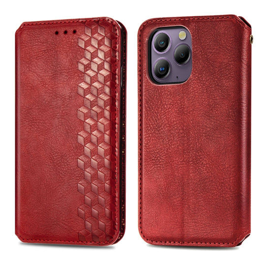 For Blackview A96 Cubic Grid Pressed Magnetic Leather Phone Case(Red) by buy2fix