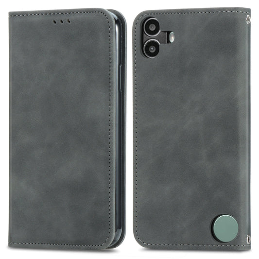 For Nothing CMF Phone 1 Retro Skin Feel Magnetic Flip Leather Phone Case(Grey) - Nothing Cases by buy2fix | Online Shopping UK | buy2fix