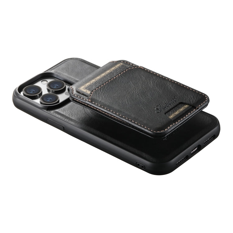 For iPhone 12 Suteni H15 MagSafe Oil Eax Leather Detachable Wallet Back Phone Case(Black) - iPhone 12 / 12 Pro Cases by Suteni | Online Shopping UK | buy2fix