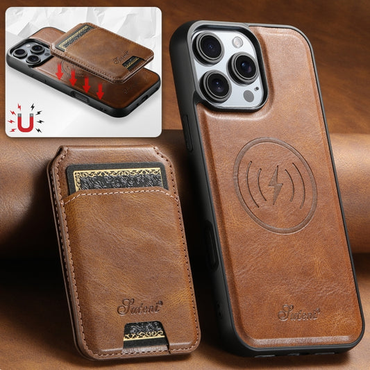 For iPhone 16 Pro Suteni H15 MagSafe Oil Eax Leather Detachable Wallet Back Phone Case(Brown) by Suteni