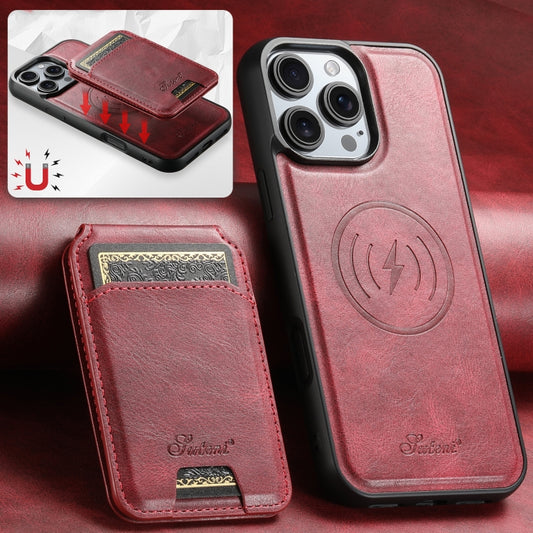 For iPhone 16 Pro Suteni H15 MagSafe Oil Eax Leather Detachable Wallet Back Phone Case(Red) by Suteni